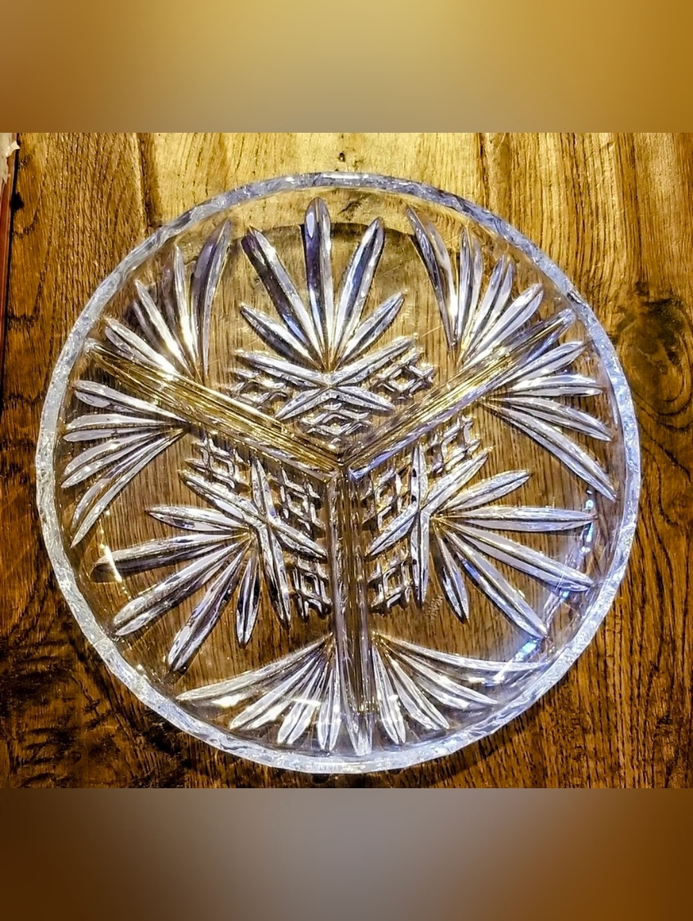 OFNAH Vint/Antique Lead Crystal 🌴Palmetto🌴 Divided RELISH TRAY 1960s POLAND